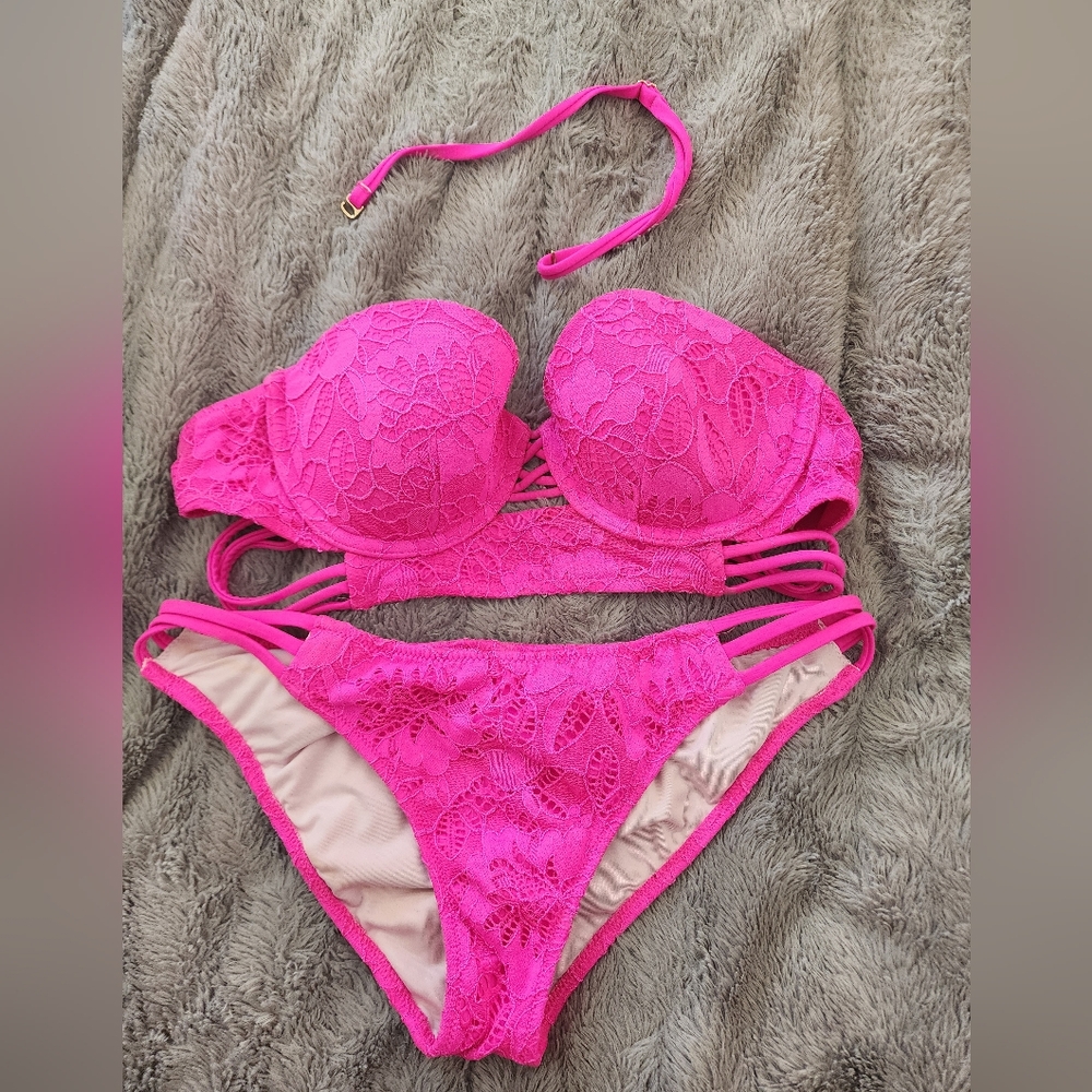 Victoria secret hot pink lace bikini
